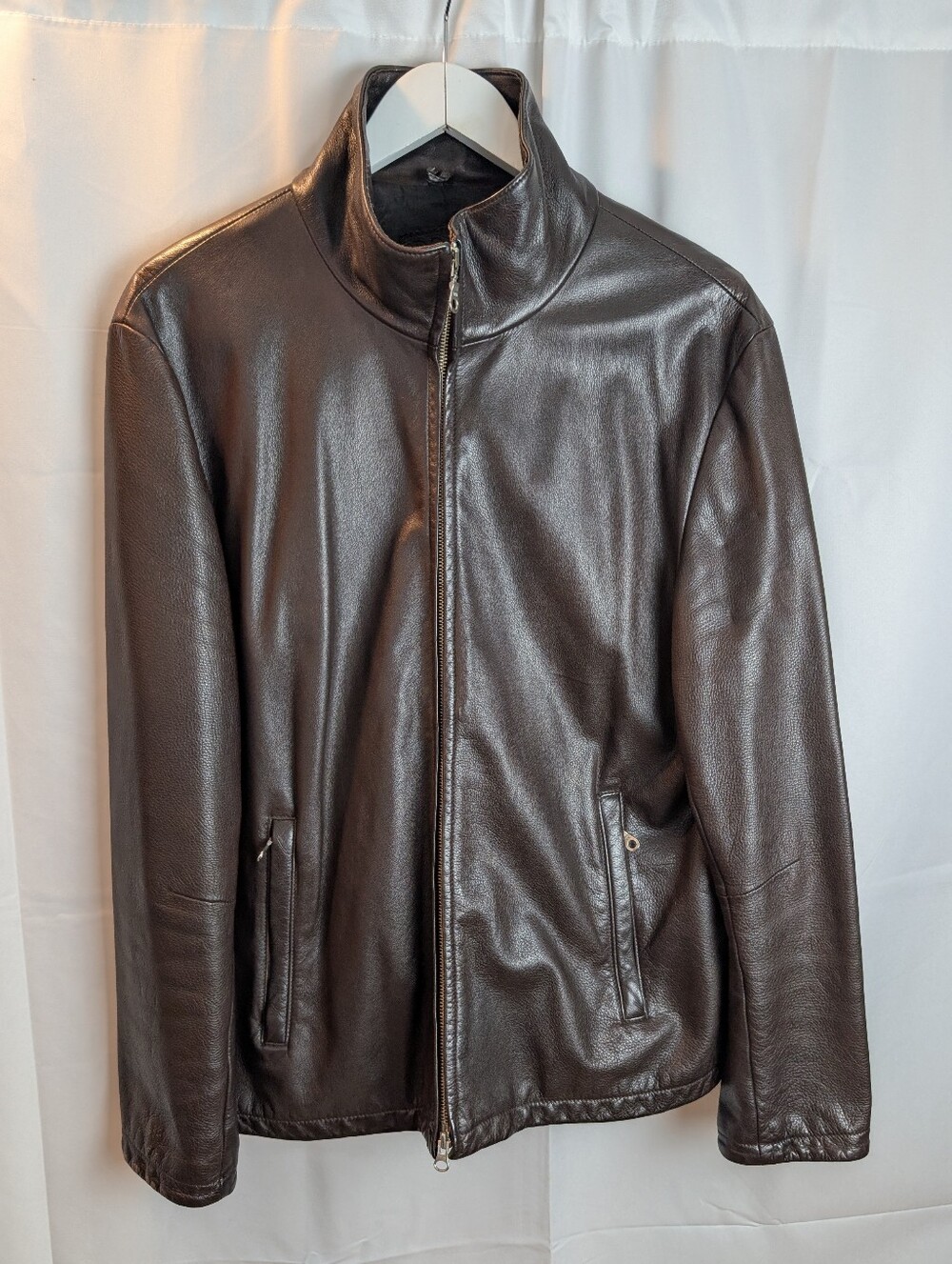 Vintage Roots Canada Men's Brown Genuine Leather Jacket Size L High Stand Collar